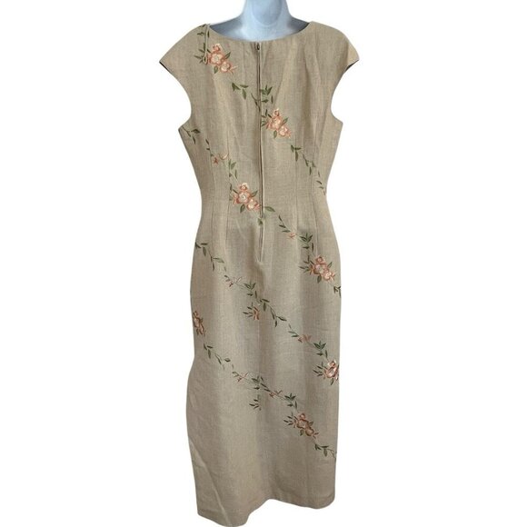 Talbots Maxi Linen Dress Floral Embroidery Cap Sleeve 10 Neutral Coastal Summer - Picture 2 of 16